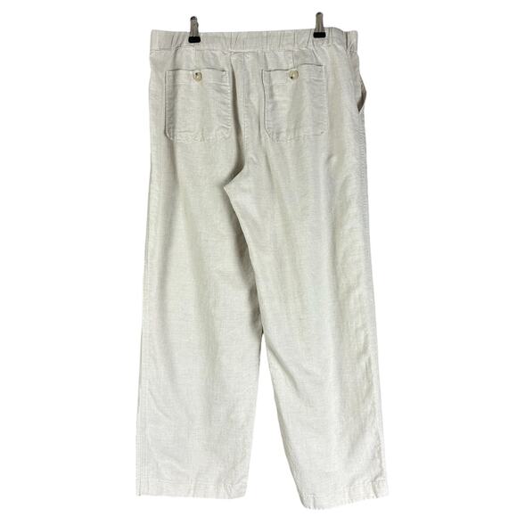 Liz Claiborne Pants Women Petite Sze PM Ivory Cream Wide Leg Cropped Linen Blend - Picture 2 of 11